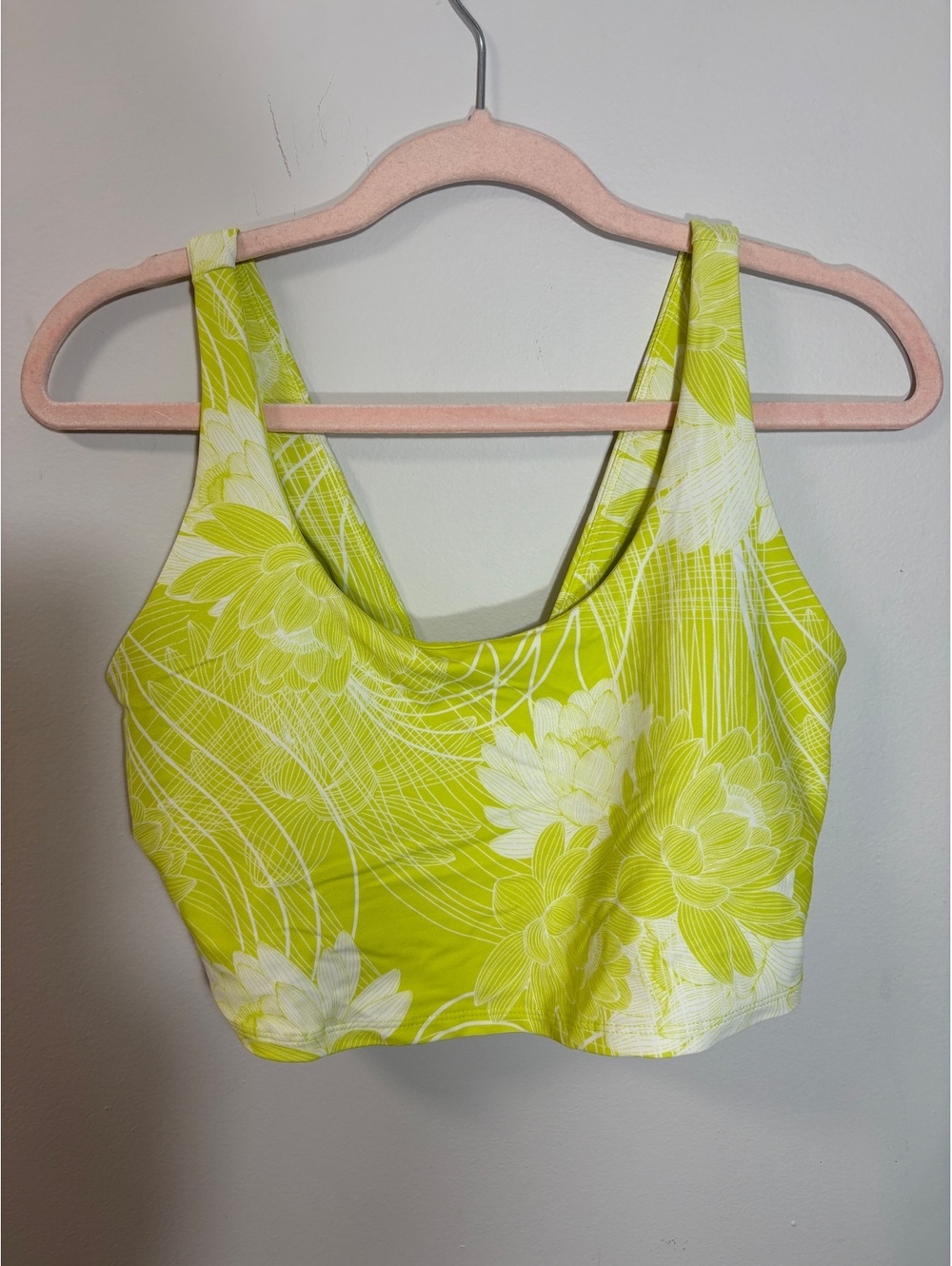 Joy Lab Lime Green White Floral Print Sports Bra, Women’s Large